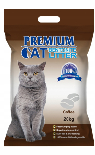 Prémiové bentonitové stelivo pre mačky hrudkujúce - Káva pre mačky 20kg